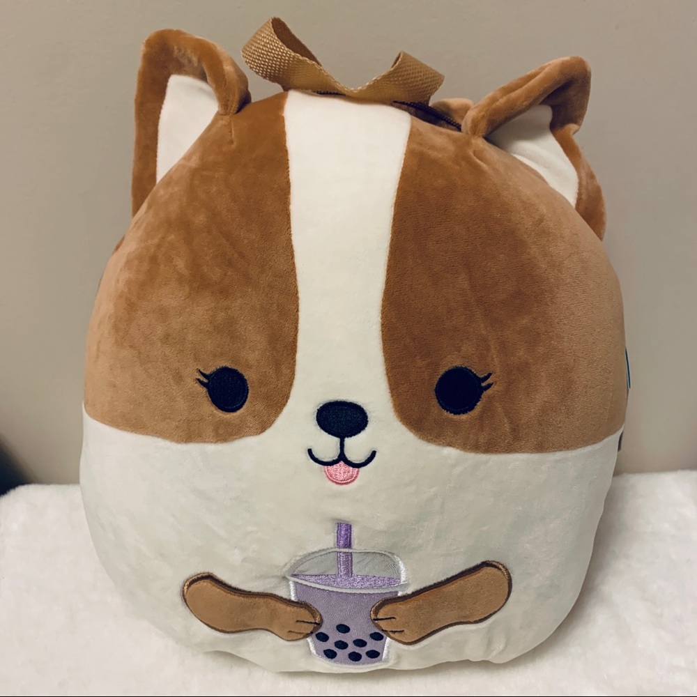 Squishmallow Backpack Regina Corgi 🐶, Boba Bubble Tea🧋, Puppy Dog, 12” New